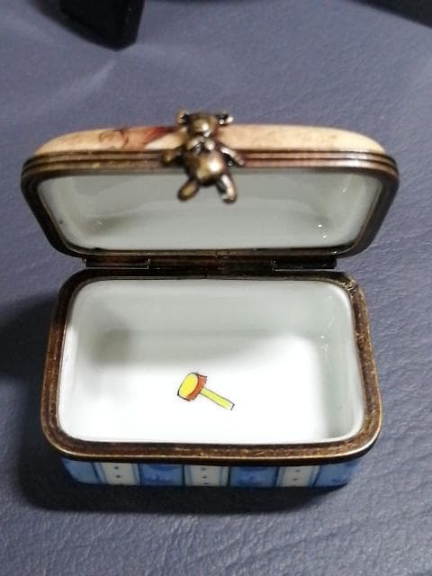 リモージュ ボックス 陶器製 テディベアの小物入れ フランス製 Limoges