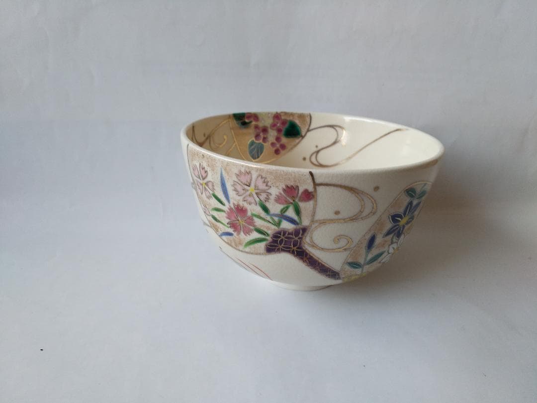 京焼 小手鞠窯 並川如耕 作 仁清 団扇 茶碗 共箱 栞 茶道具 抹茶碗 新品