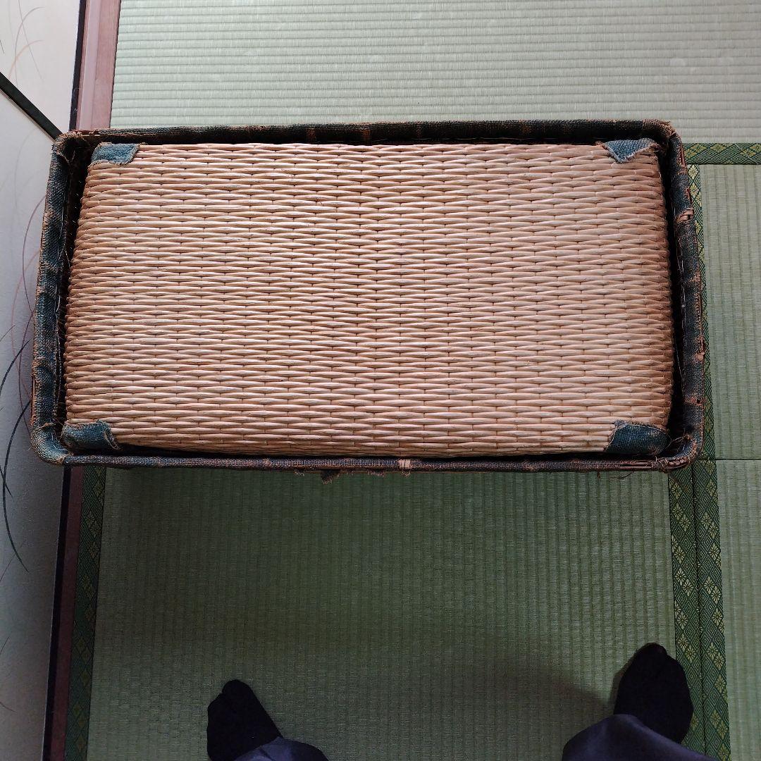 アンティーク 末広印のや柳行李 長方形 収納ボックス#2007