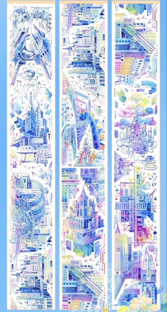 【9738】海外　3.6/6/巻　PET貝殻光マスキングテープ　未来都市　虹色