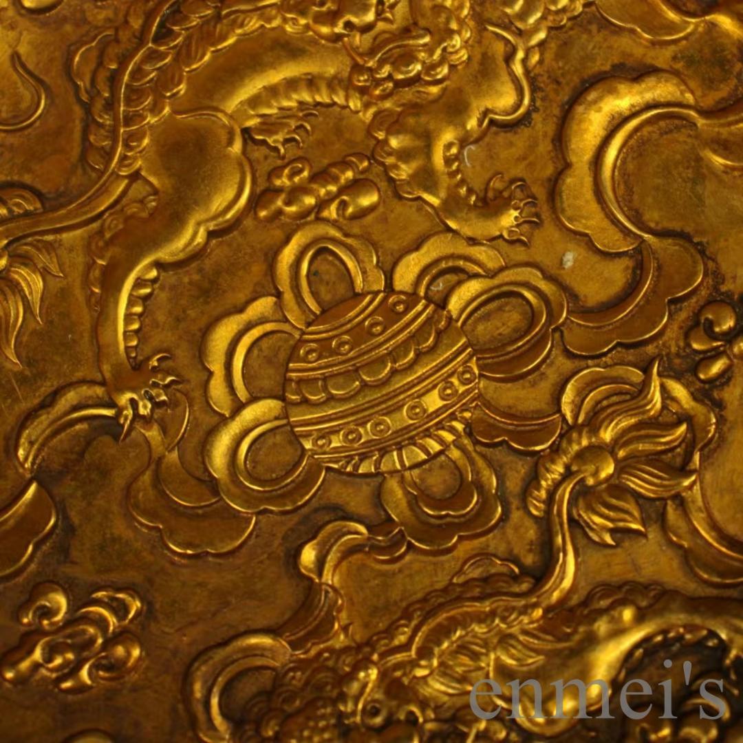 中国古美術 麒麟皿 宮廷御用 鍍金工芸 高浮彫 鏨刻技法 純手工 老漆器箱 骨董