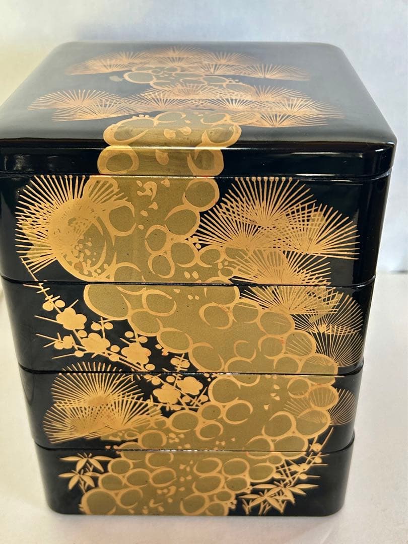 会津塗 屠蘇器 六つ揃 本松クリ足 金泥 金蒔絵 お正月 重箱 骨董 箱入 美品