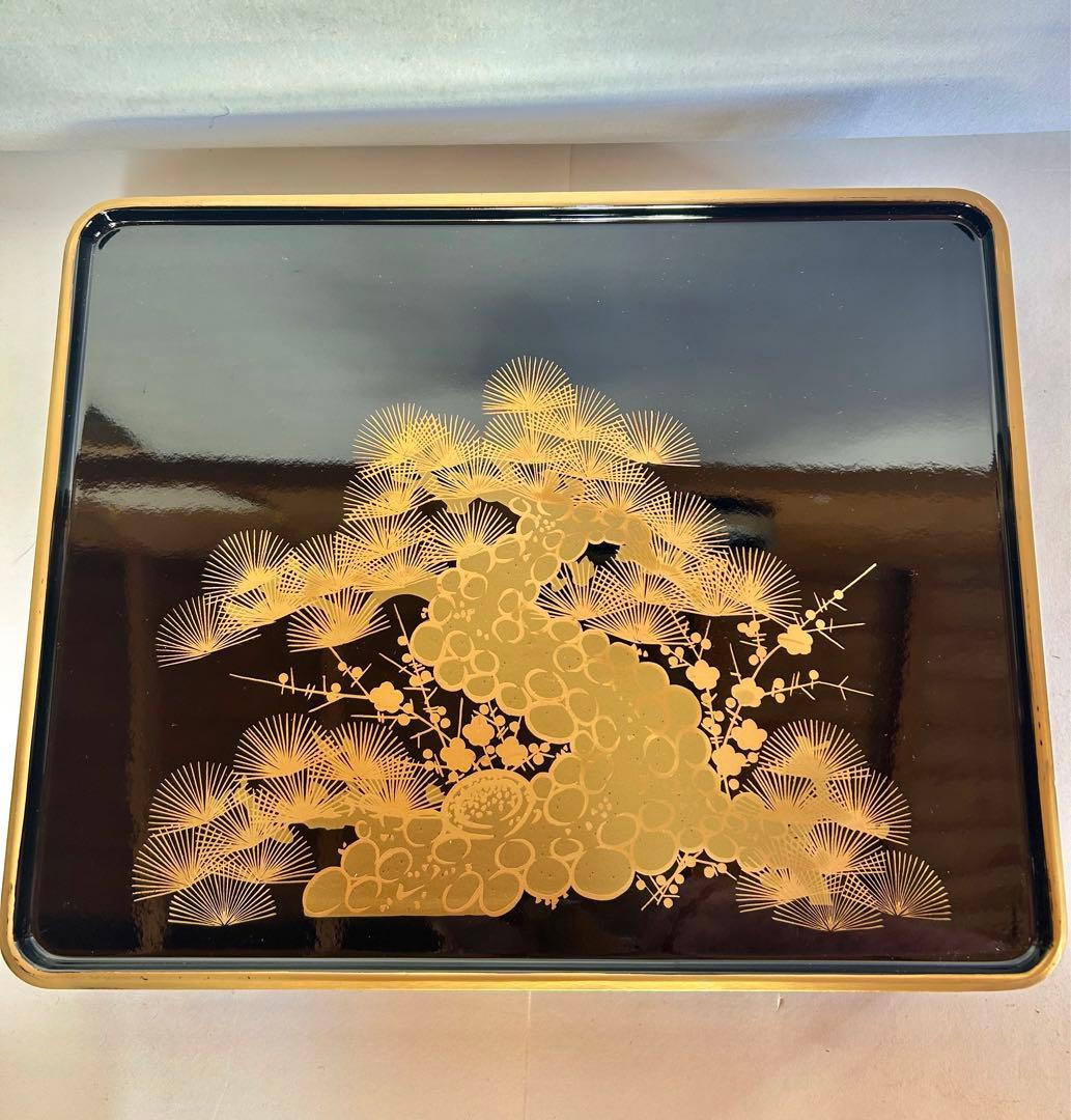 会津塗 屠蘇器 六つ揃 本松クリ足 金泥 金蒔絵 お正月 重箱 骨董 箱入 美品