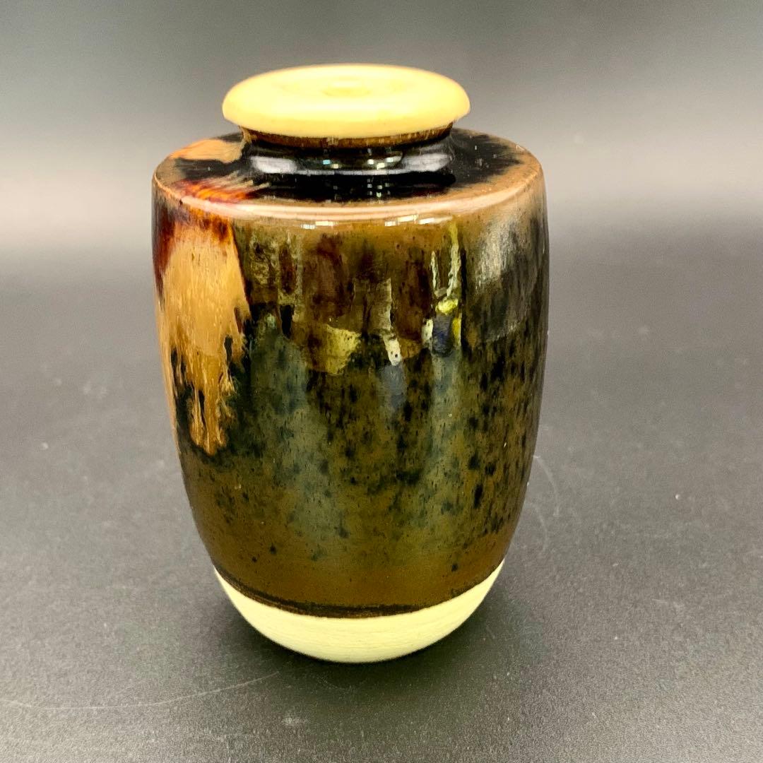 【京都清水焼 平安景山作／桶谷定一作】大海茶入 肩衝茶入 仕覆付 茶道具