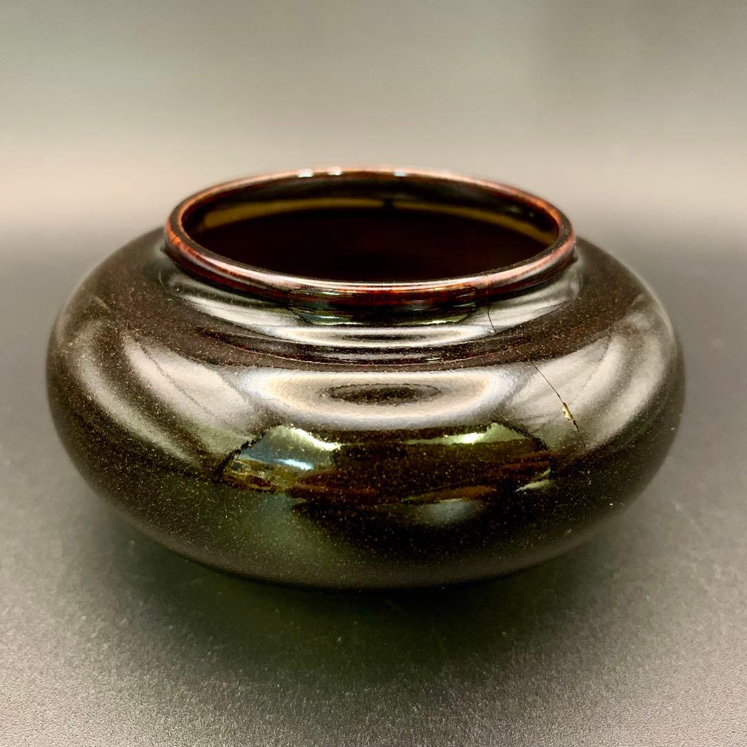 【京都清水焼 平安景山作／桶谷定一作】大海茶入 肩衝茶入 仕覆付 茶道具