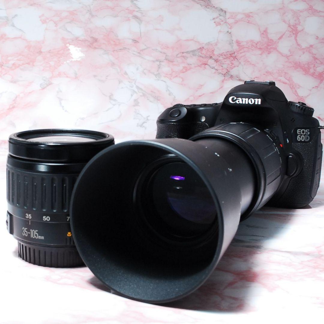 ✨Canon EOS 60D✨すぐ撮影OK 高性能モデル 標準＋望遠Wレンズ
