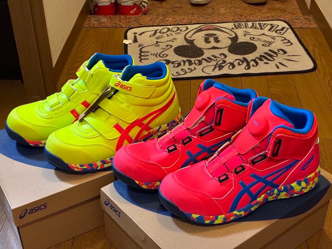 asics ハイカット安全靴 イエロー・レッド