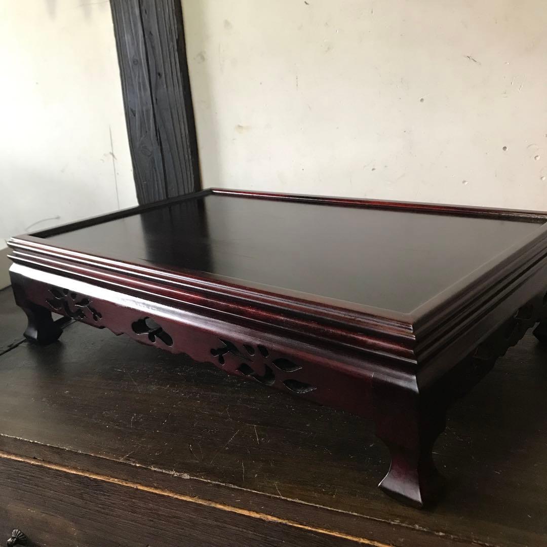 美品　工芸品　木製　花林　花台　飾り台　置物　透かし彫り　重厚な作り　幅54