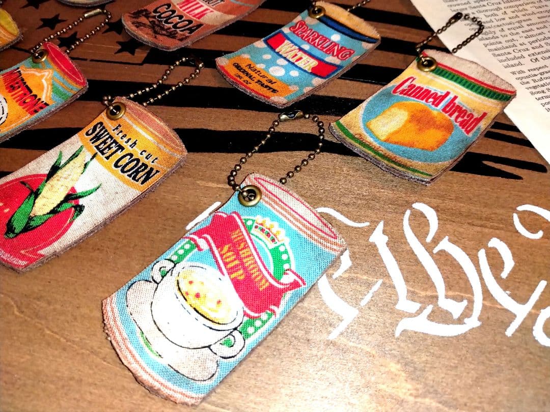 vintage風　アメリカン　男前　缶ラベル　革タグ８枚セット