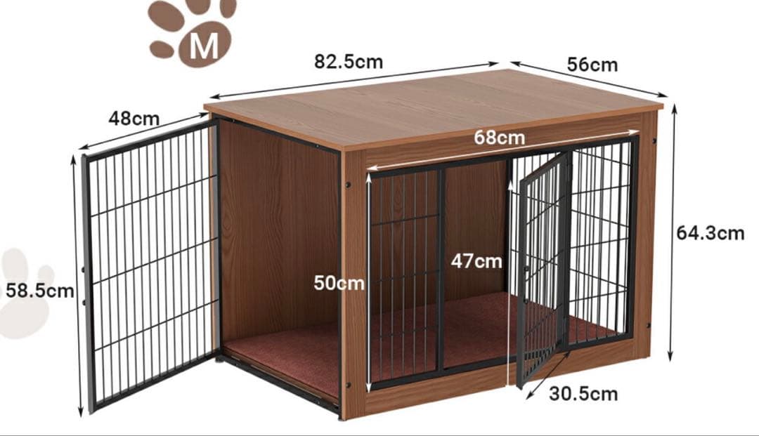 犬用ケージ 木製 おしゃれ 中型犬 Mサイズ グレー 引き取り限定