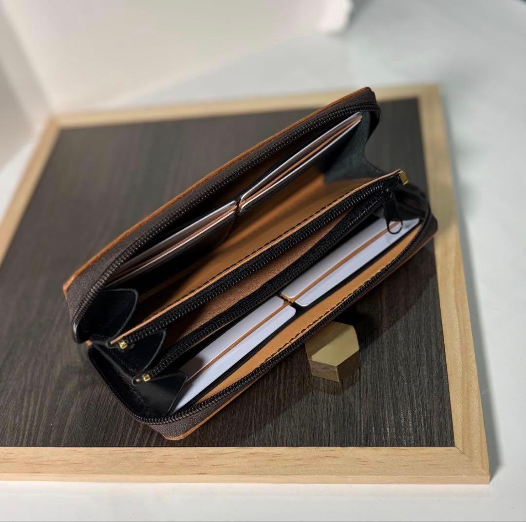 本革 長財布 ラウンドファスナー長財布 キャメル 黒 フルレザー ハンドメイド