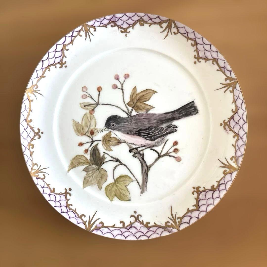 鳥柄絵付け皿6枚 ポーセリンアート長谷千鶴　Noritake ヴィンテージ