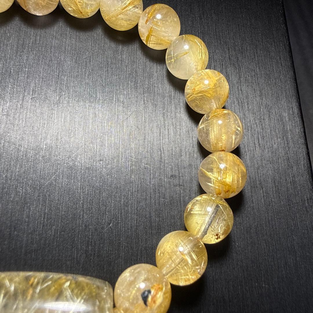 ルチルクォーツ天珠 8mm玉16cm天珠24.5mm×11.5mm18Kロンデル
