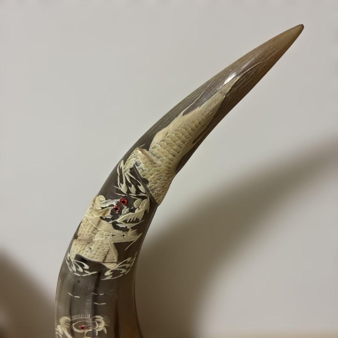 虎と龍の彫刻 置物 角