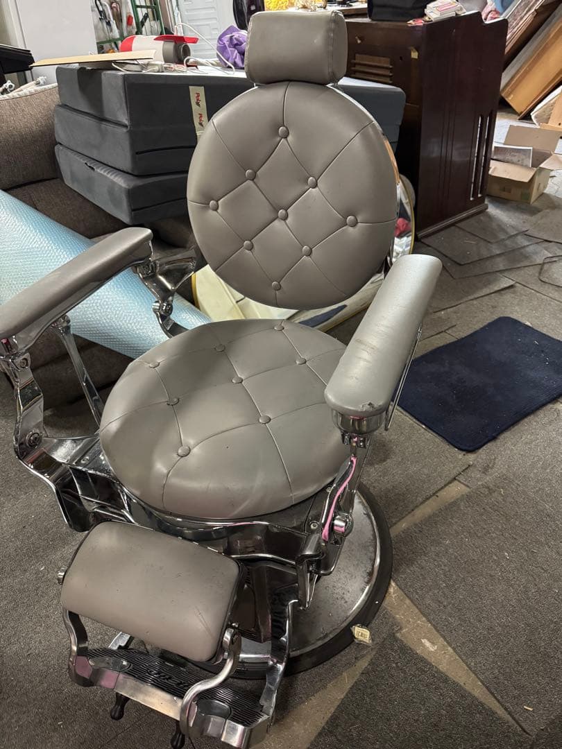 バーバーチェア グレー 2台セット ヘアサロンチェア ダイヤモンドステッチ