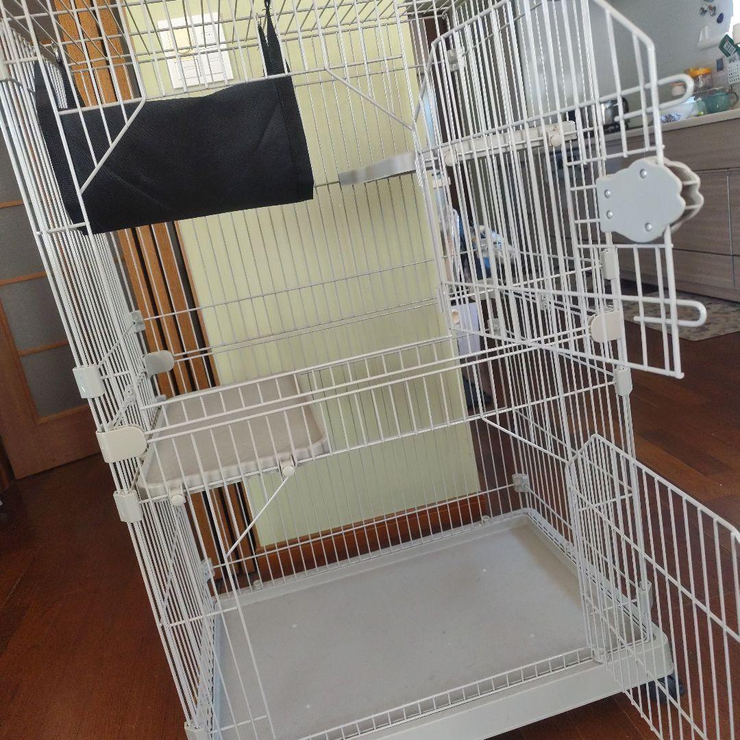 グレー 2段式キャットケージ ハンモック付き