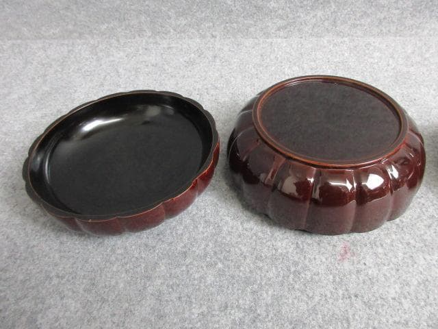 木製漆塗菓子器刳り貫き菓子器2種 [B28899]