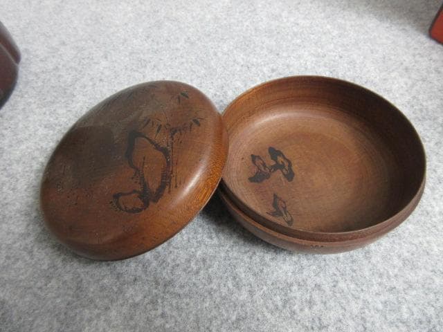 木製漆塗菓子器刳り貫き菓子器2種 [B28899]