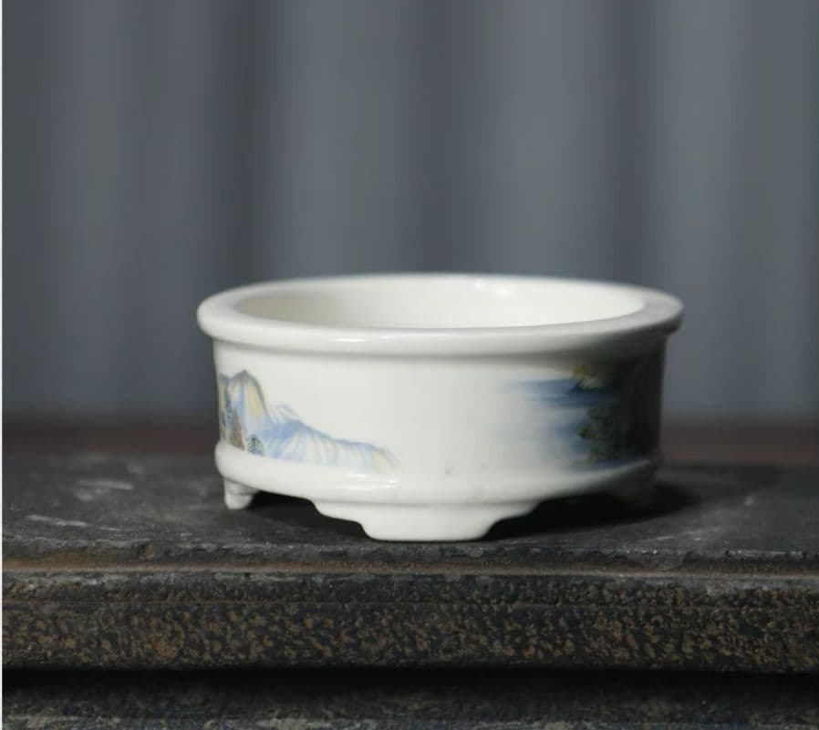富山春居図陶器鉢 盆栽鉢 山野草鉢 多肉植物 植木鉢 小品大品盆栽鉢 陶器鉢置物