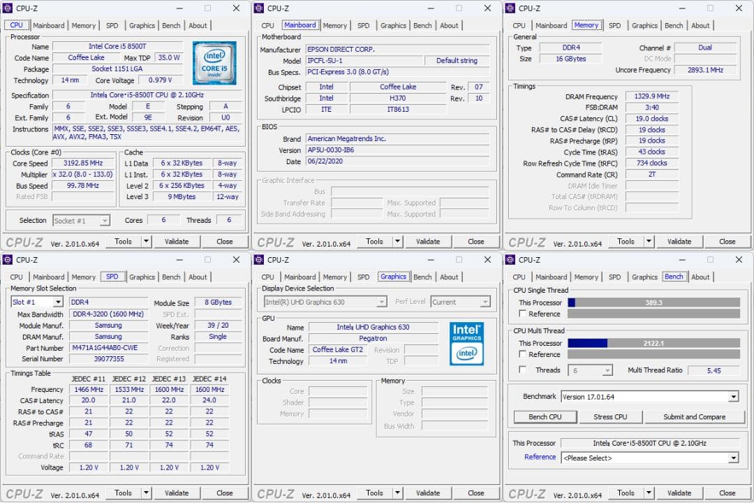 小型省電力PC i5-8500T 16GBメモリ WiFi/BT対応