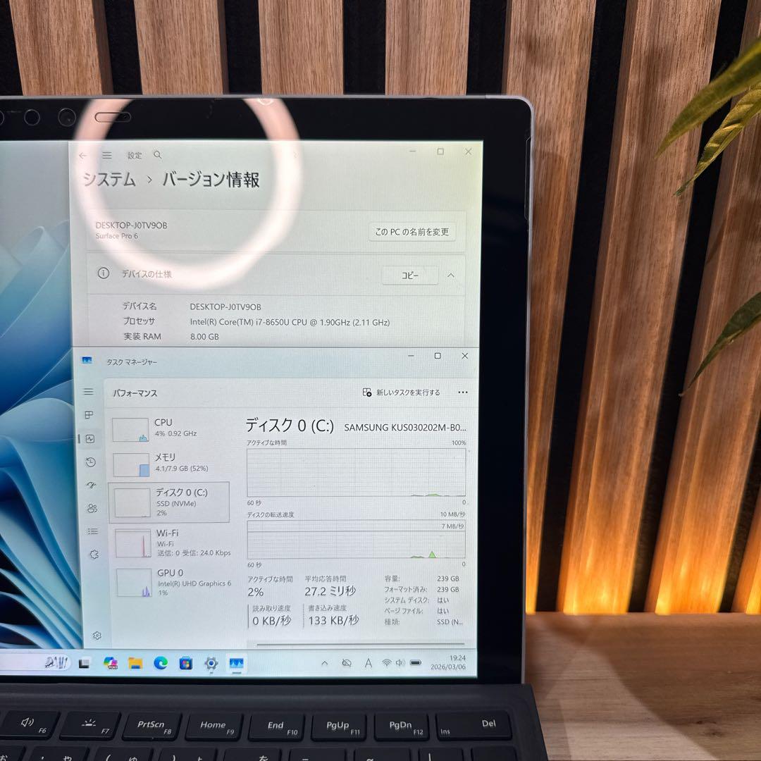 準美品‼️希少最高峰i7モデル☘Surface Pro6☘プラチナ☘ノートパソコン