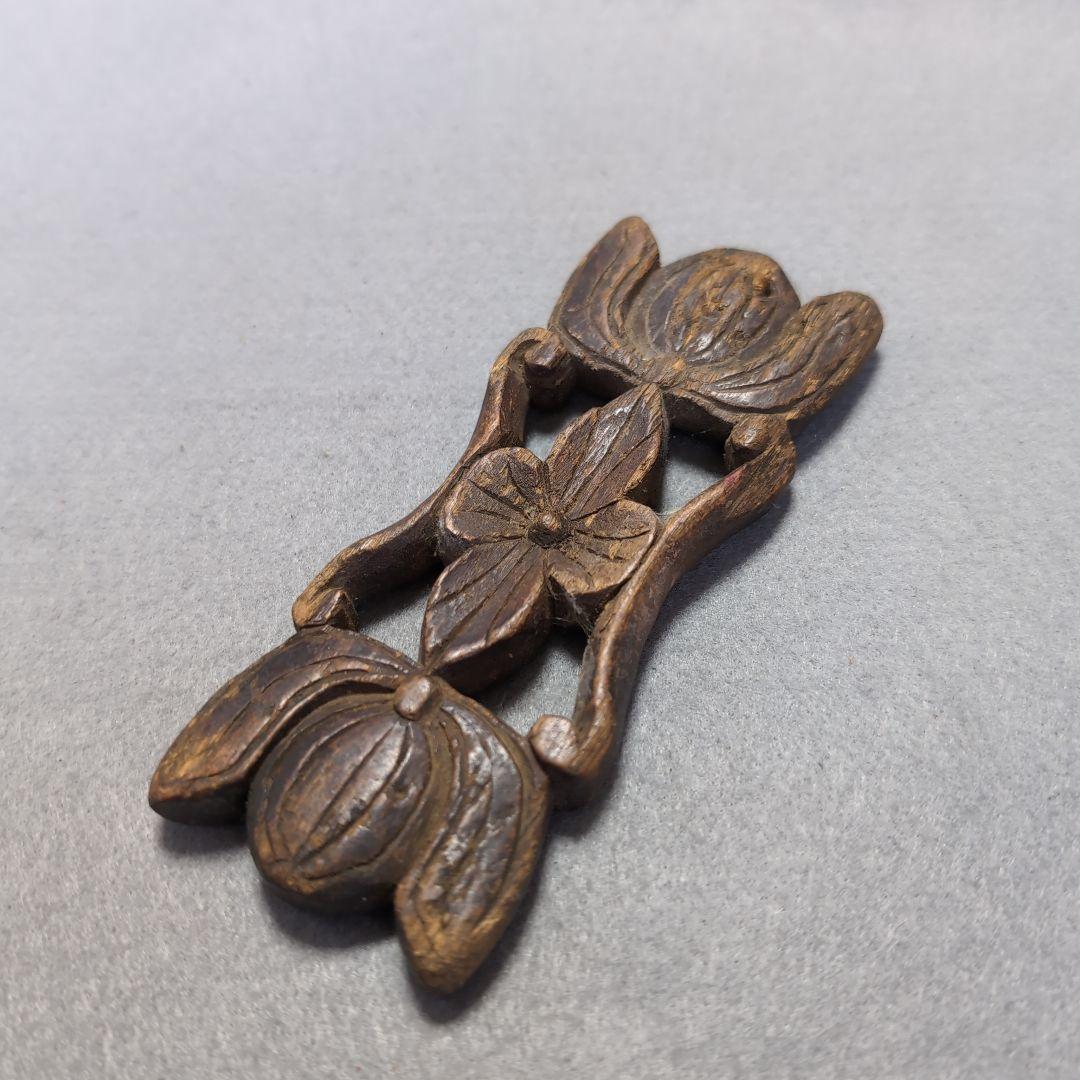 李朝糸巻き 木製糸巻き 花の彫刻 工芸品 李朝工芸品 木製工芸品 木彫