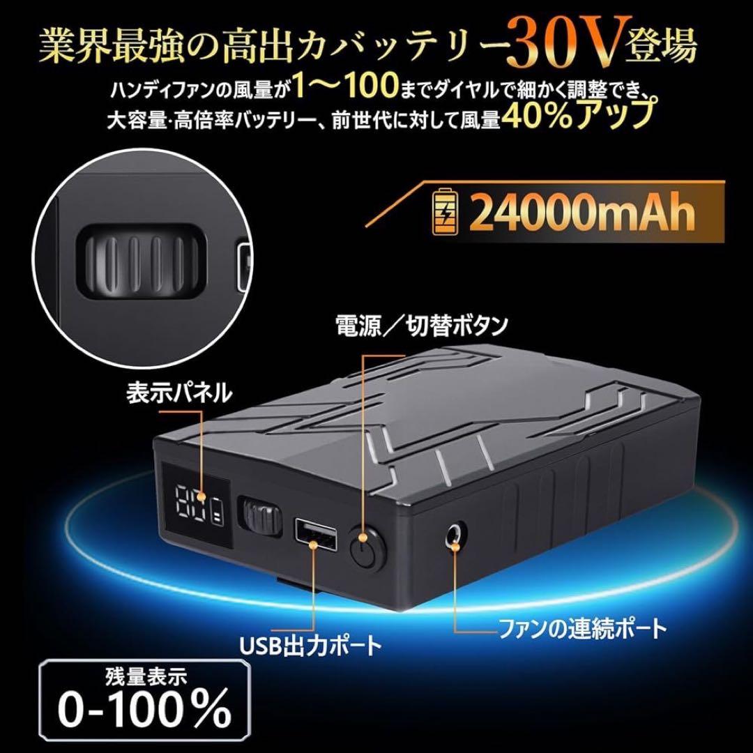 空調作業服 ファンバッテリーセット 30V超高出力 24000mAh大容量空調服
