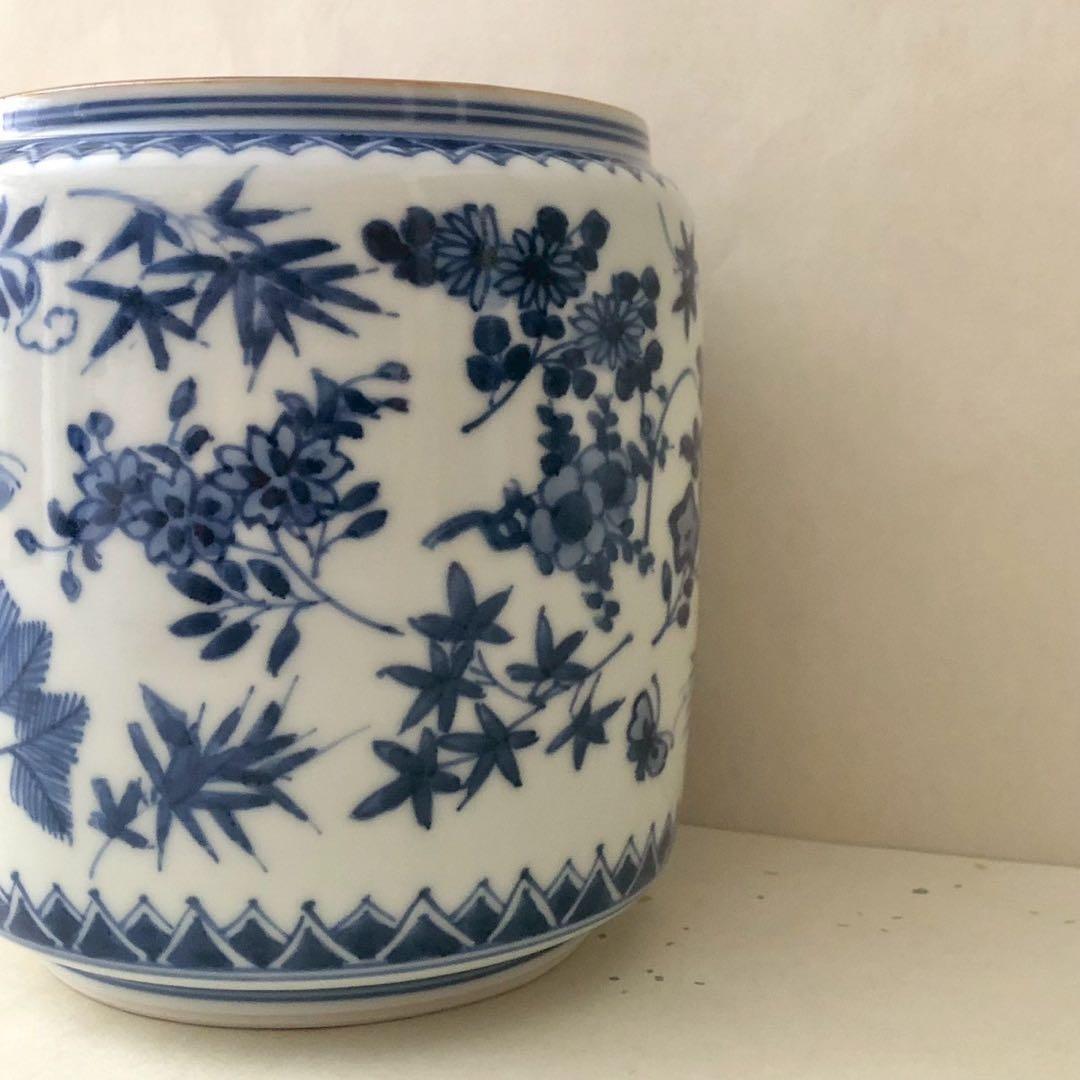 高野昭阿弥造/青華祥瑞写水指 染付 草花 梅 蝶々 京焼 茶道具 水差