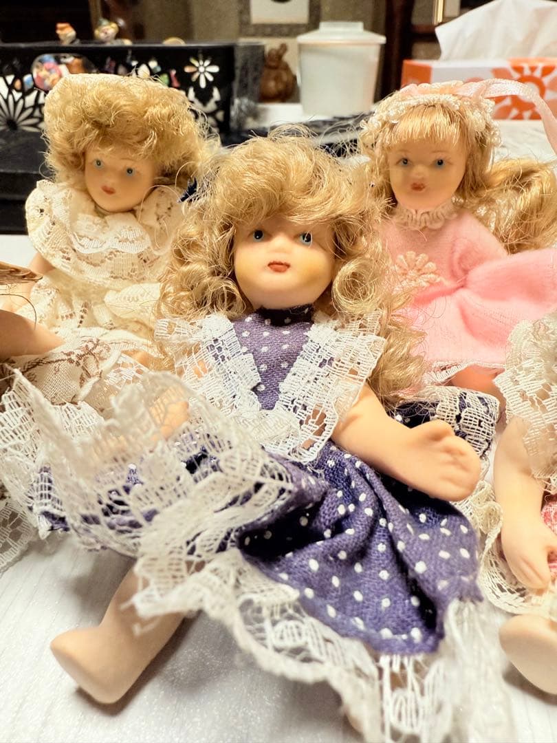 【美品】レトロ 西洋人形 ミニドール 9体セット 麦わら帽子 ケース内保管