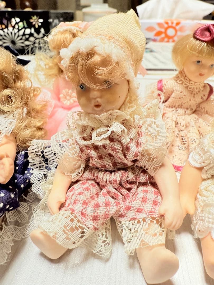 【美品】レトロ 西洋人形 ミニドール 9体セット 麦わら帽子 ケース内保管