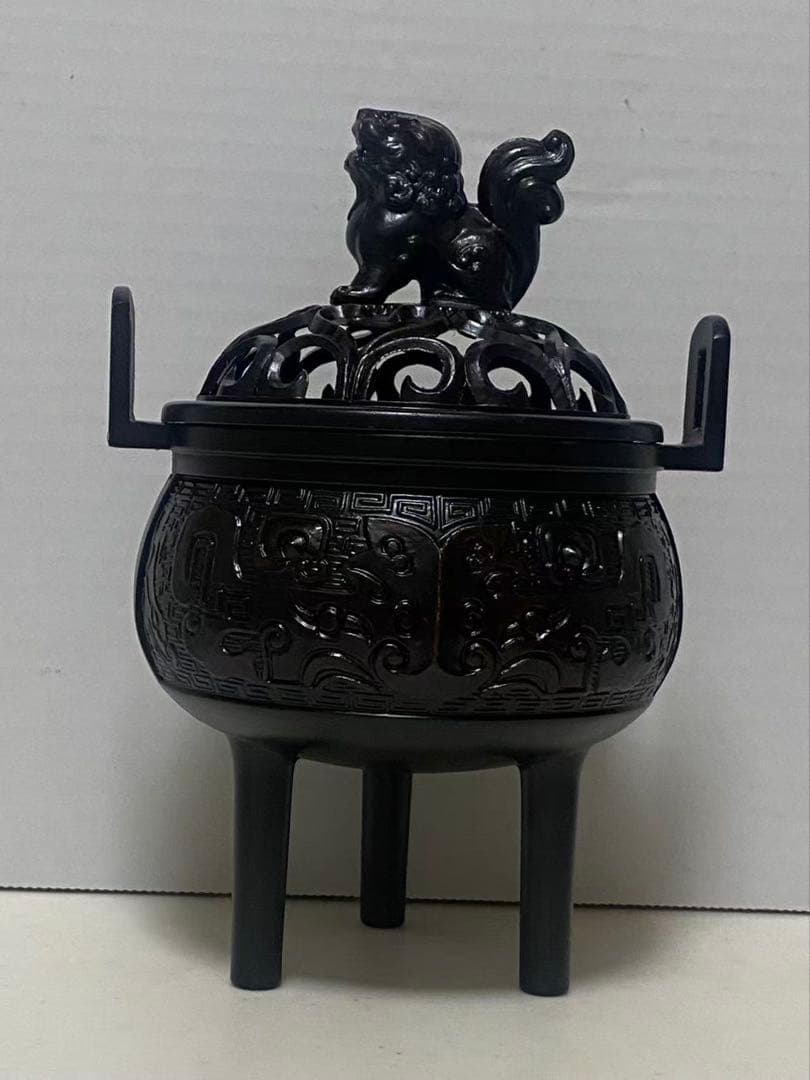 高岡銅器 銅製＝つ足 獅子 香炉 香道具 在名