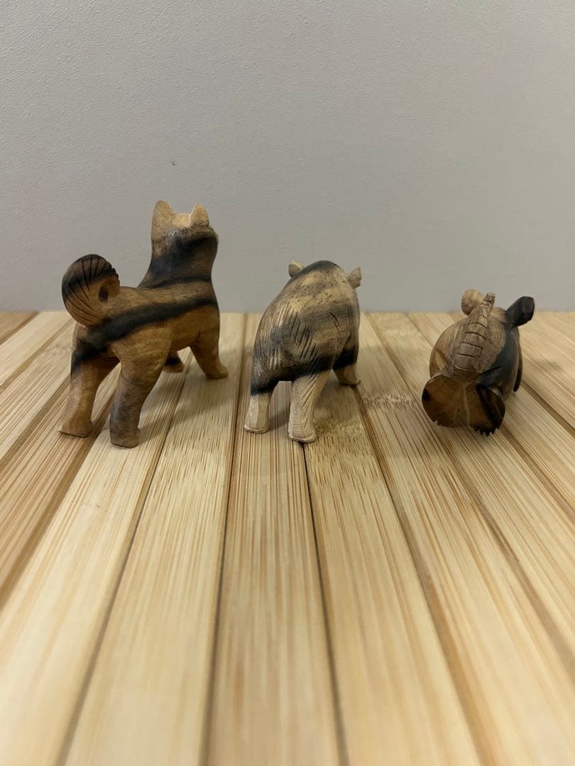 おかや木芸　黒柿　木製動物 3体セット