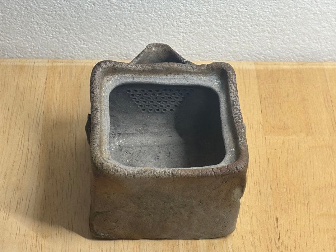 86.備前焼 宝瓶 登り窯 柘榴 ザクロ 4角 手びねり 急須