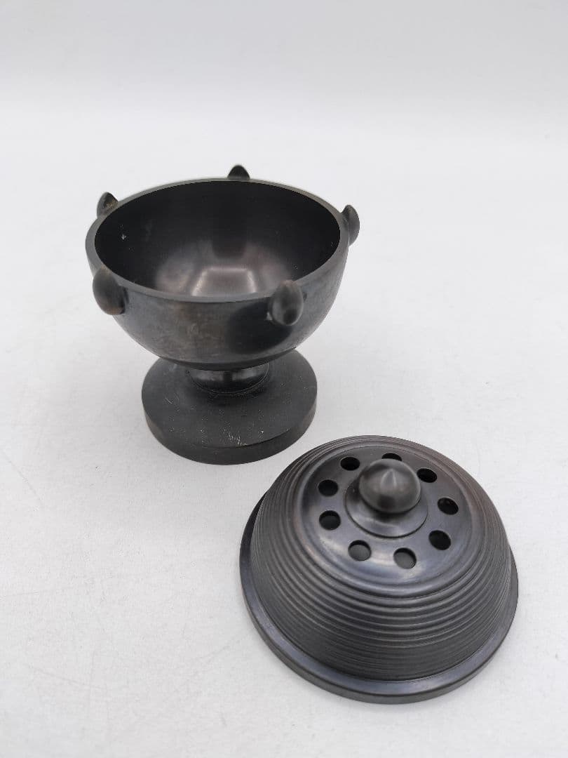 d107 唐銅 蓋置 火屋香炉 ホヤ 般若勘渓 木箱 茶道具 古物