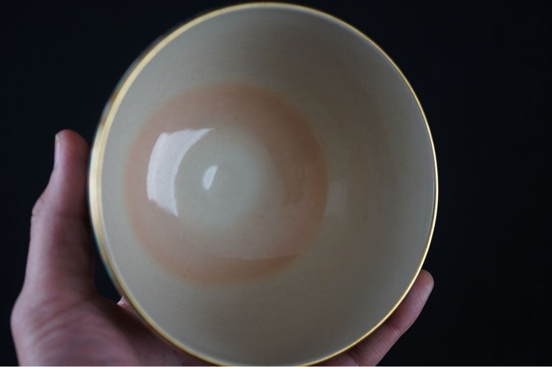 橋本紫雲 造 色絵七宝間取草花文 金彩 茶碗 共箱 茶道具