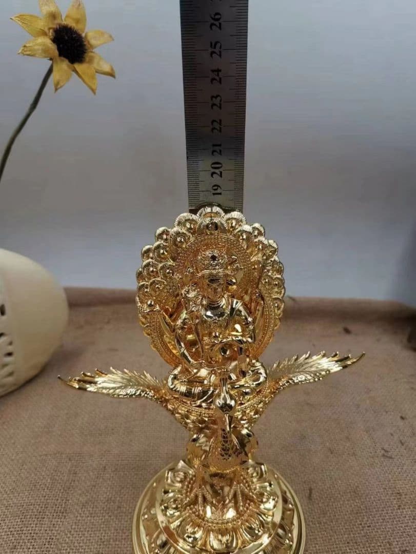 【修縁堂】メッキ 孔雀明王 孔雀明王像 仏教美術品 供養品 18CM 密教法具