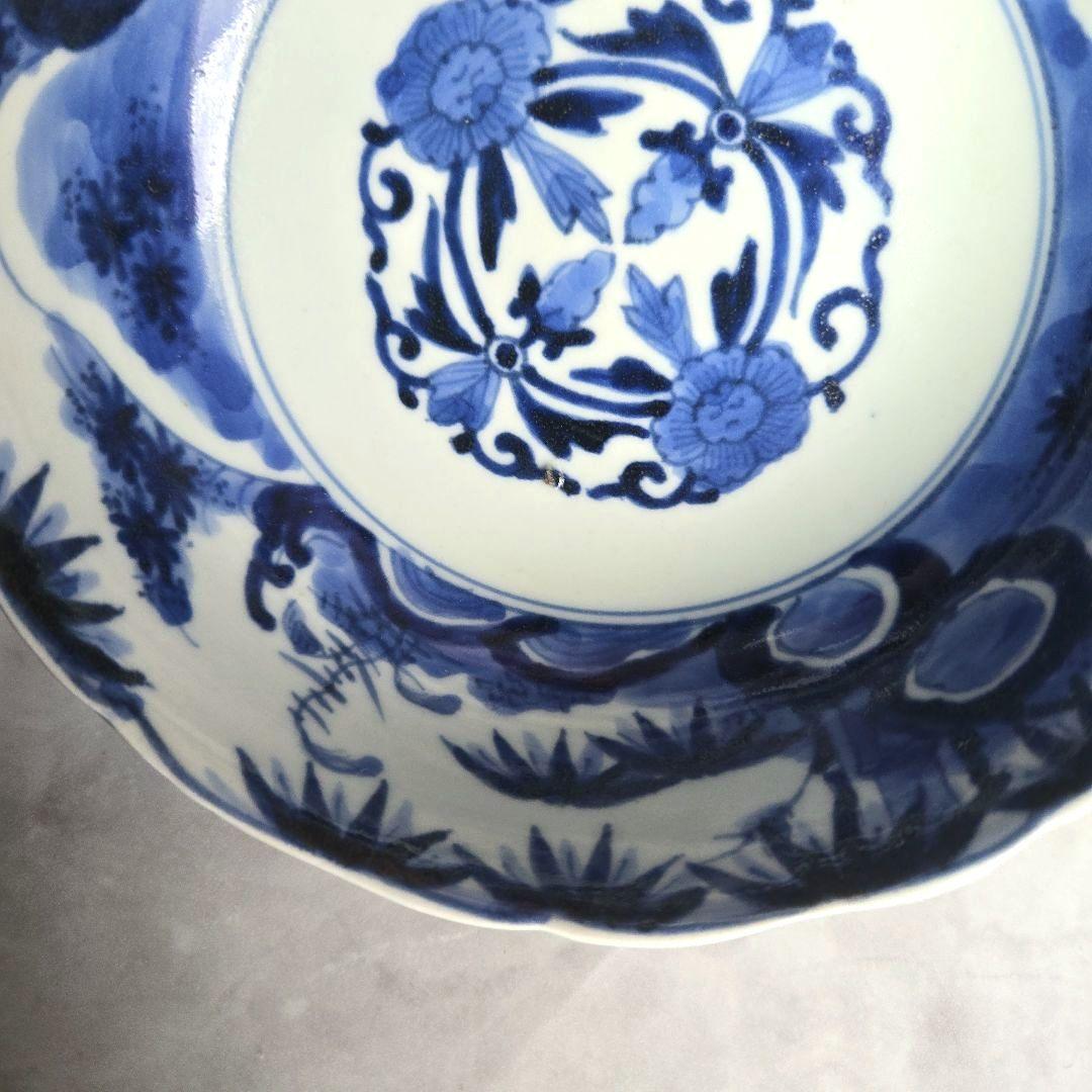 古伊万里　染付　鉢　深鉢　花唐草　江戸時代　骨董　金継ぎ　アンティーク
