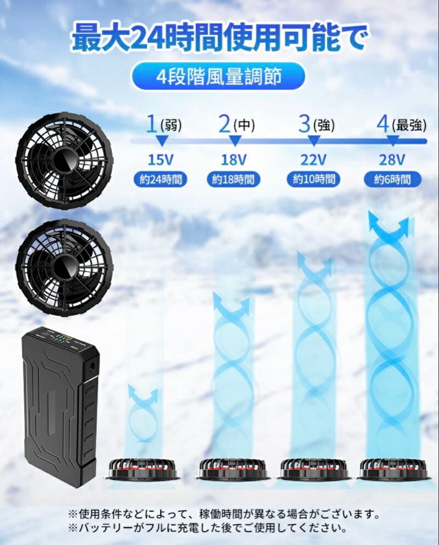 24V 空調服用ファンバッテリーセット 空調作業服 空調ウェア 大風量