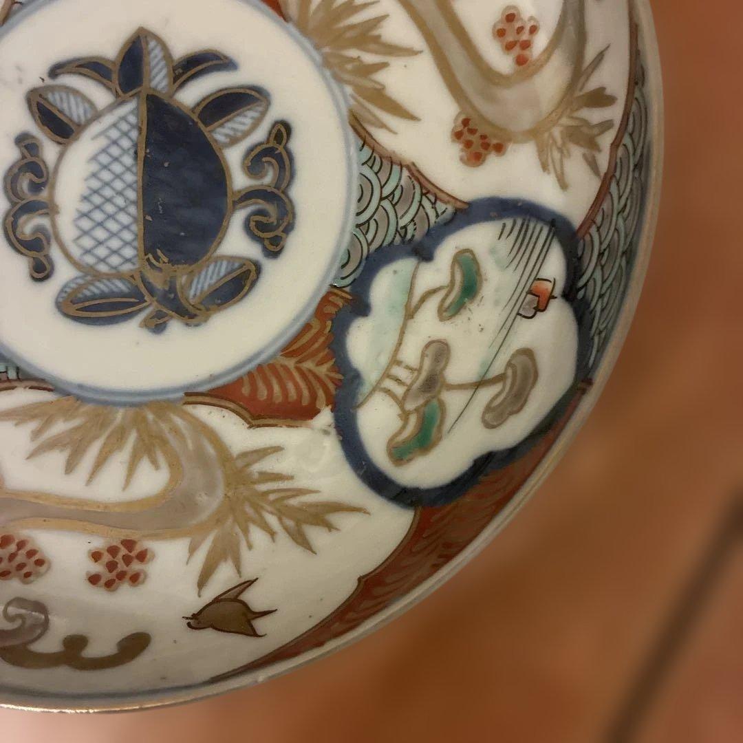 【美品】 4 古伊万里 金蘭手 見込桃 角冨印 時代物