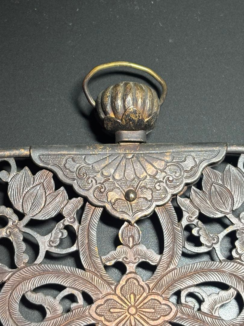 仏教美術 銅製　毛彫 華鬘 透かし彫 寺院 仏具 飾物 細密彫刻 仏像 金属工芸