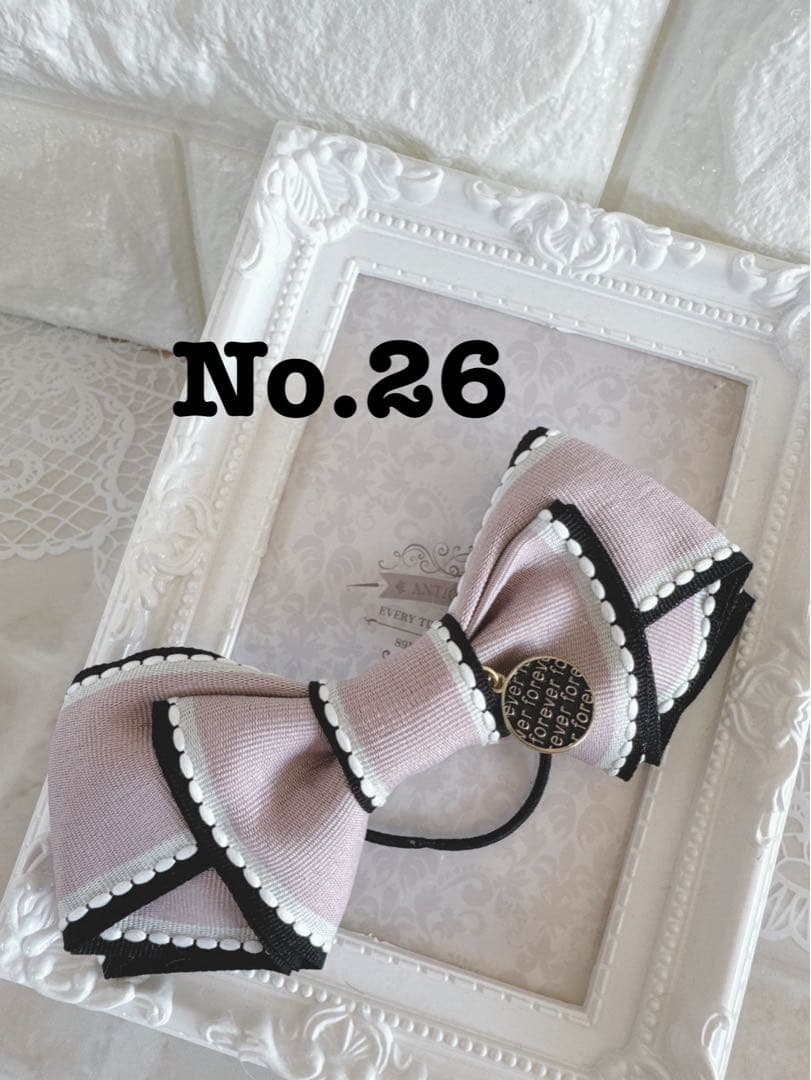 No.26リボンヘアゴム☆ハンドメイド☆ スカラップステッチリボン☆ピンク系