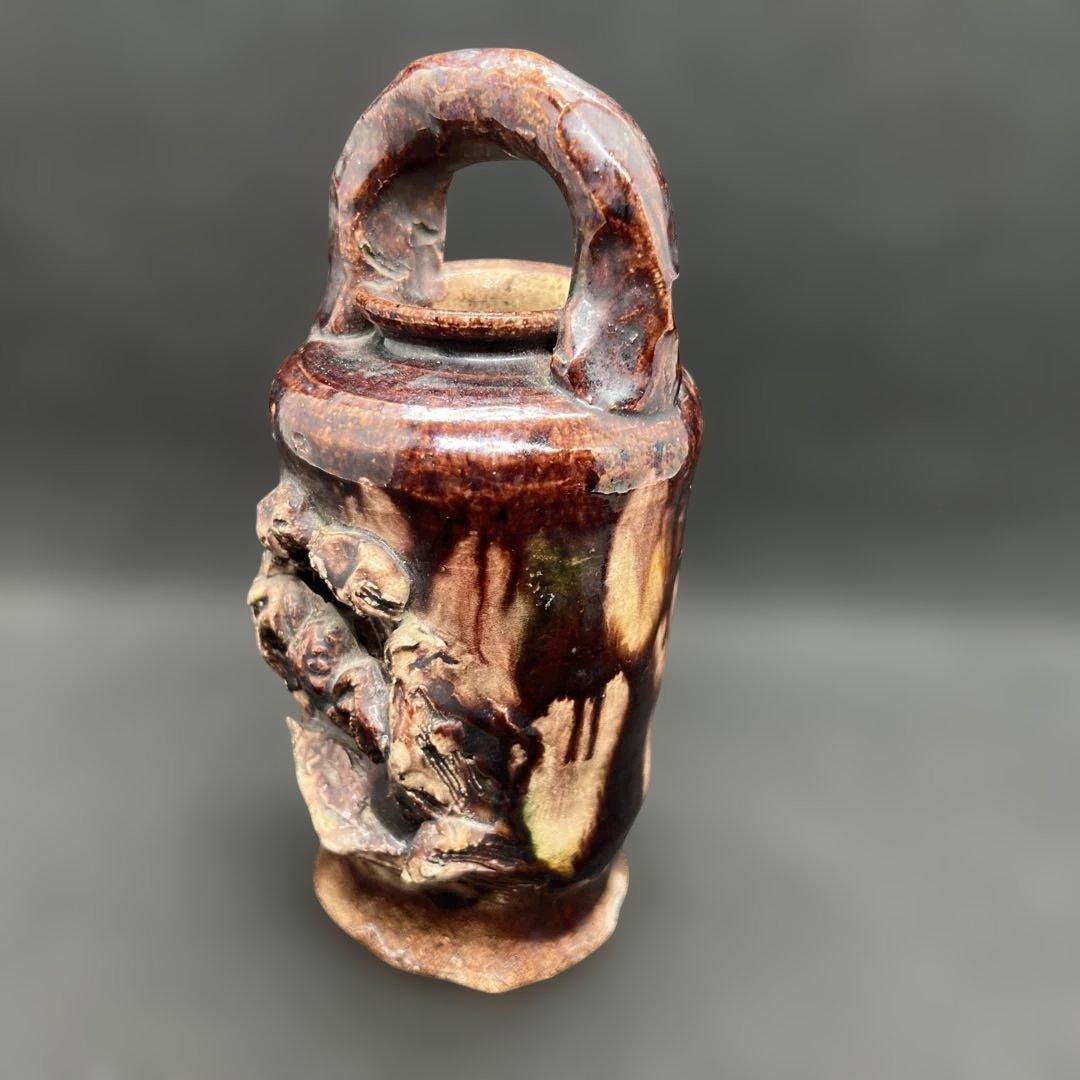 陶磁器　蟹の一輪挿し　在銘　窯変　時代品