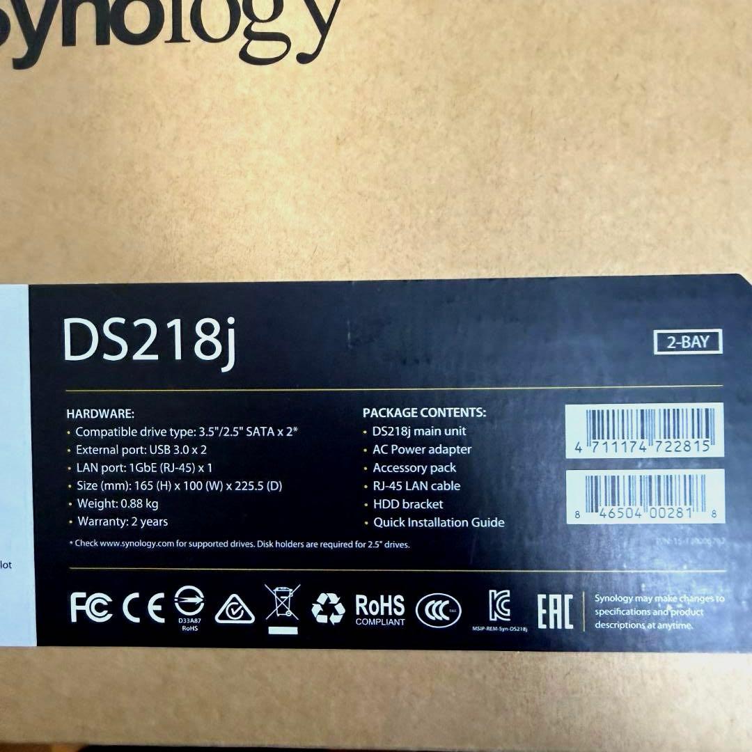 Synology NAS DS218j HDD WD30EFRX 3TB✖︎２台
