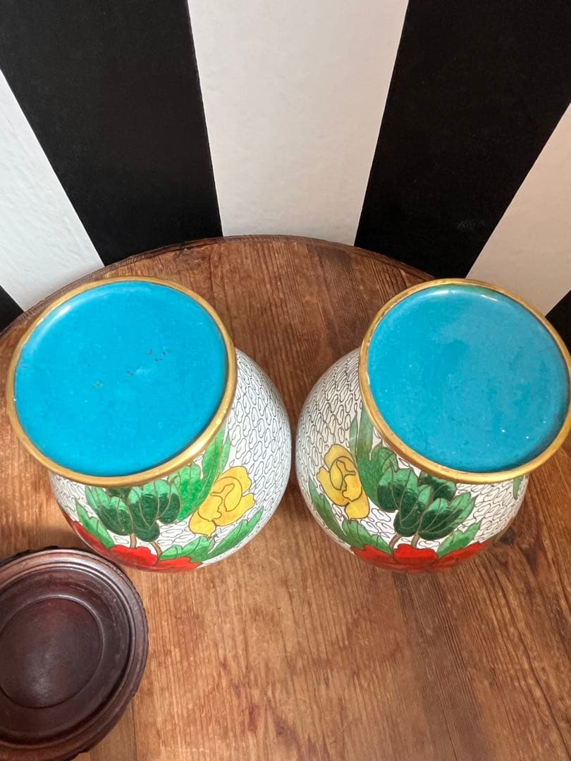 中国七宝焼　花瓶　骨董品　アンティーク　一対