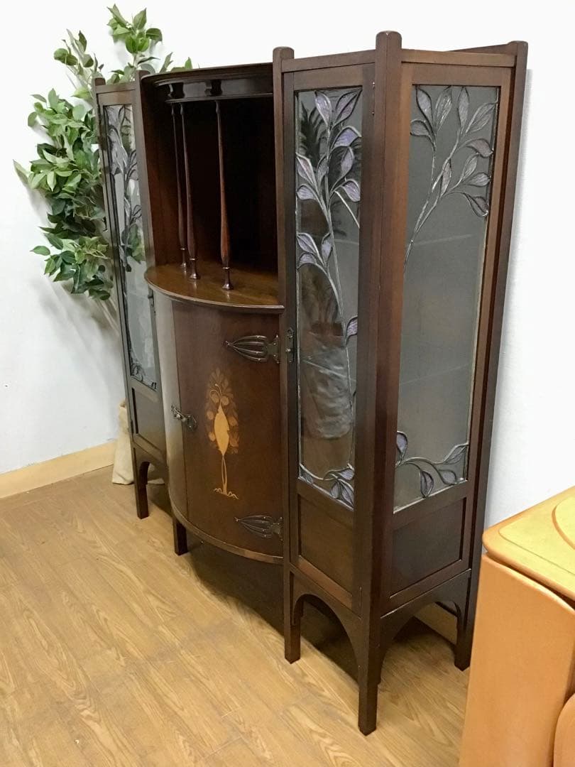 管327☆1900年代☆イギリス製☆アーツ&クラフツショーケース☆キャビネット