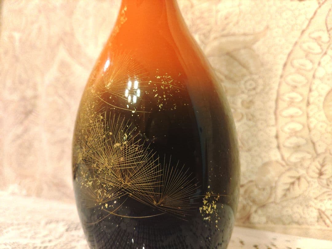 輪島塗 高級漆器 花瓶/花器/一輪挿し 黒朱 鶴首型 華翔沈金 曙塗 箱付
