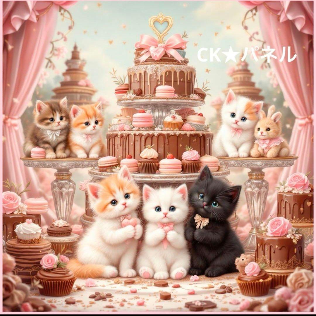 激レアねこちゃんスイーツパネル生地　ハンドメイド