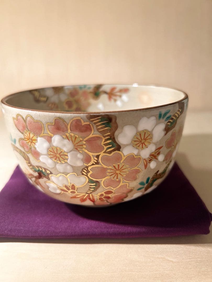 京焼　乾山写　桜の図　抹茶茶碗