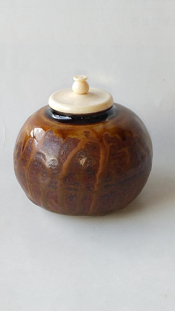 高取焼 登古窯 笹山登古 高取茶入 仕覆 三雲屋緞子 共箱 栞 茶入 新品