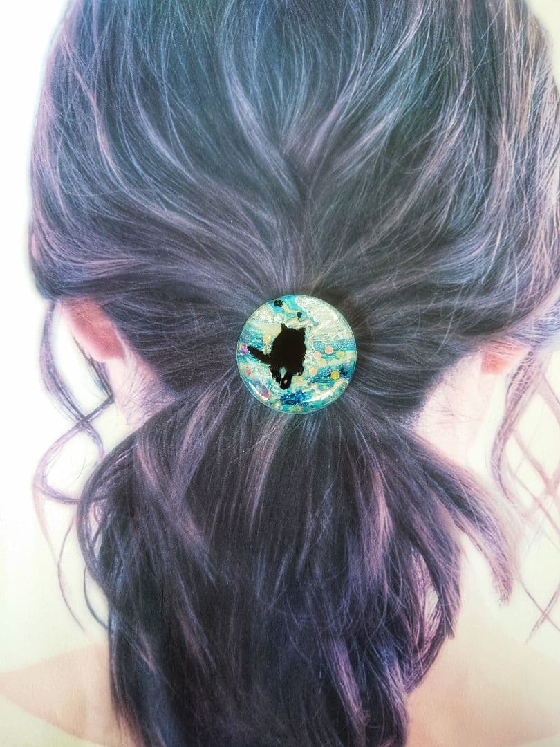レジン　猫　ヘアゴム　ブローチ　ポニーフック　No.620
